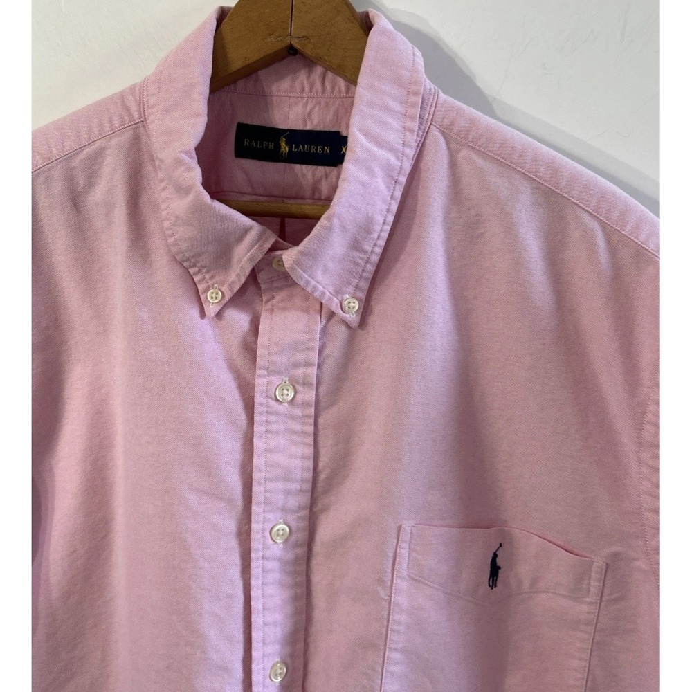 Mens Ralph Lauren S/S Button Down Collared Shirt Solid Pink Sz XXL Pocket